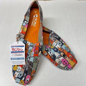 SKECHERS Bobs For Dogs Women's 9 Dog Print Canvas Flats Casual Shoes Multicolor